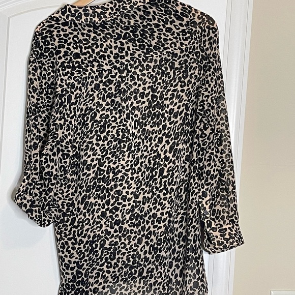 Moda international Sheer leopard long sleeve button down collared blouse - Picture 4 of 7